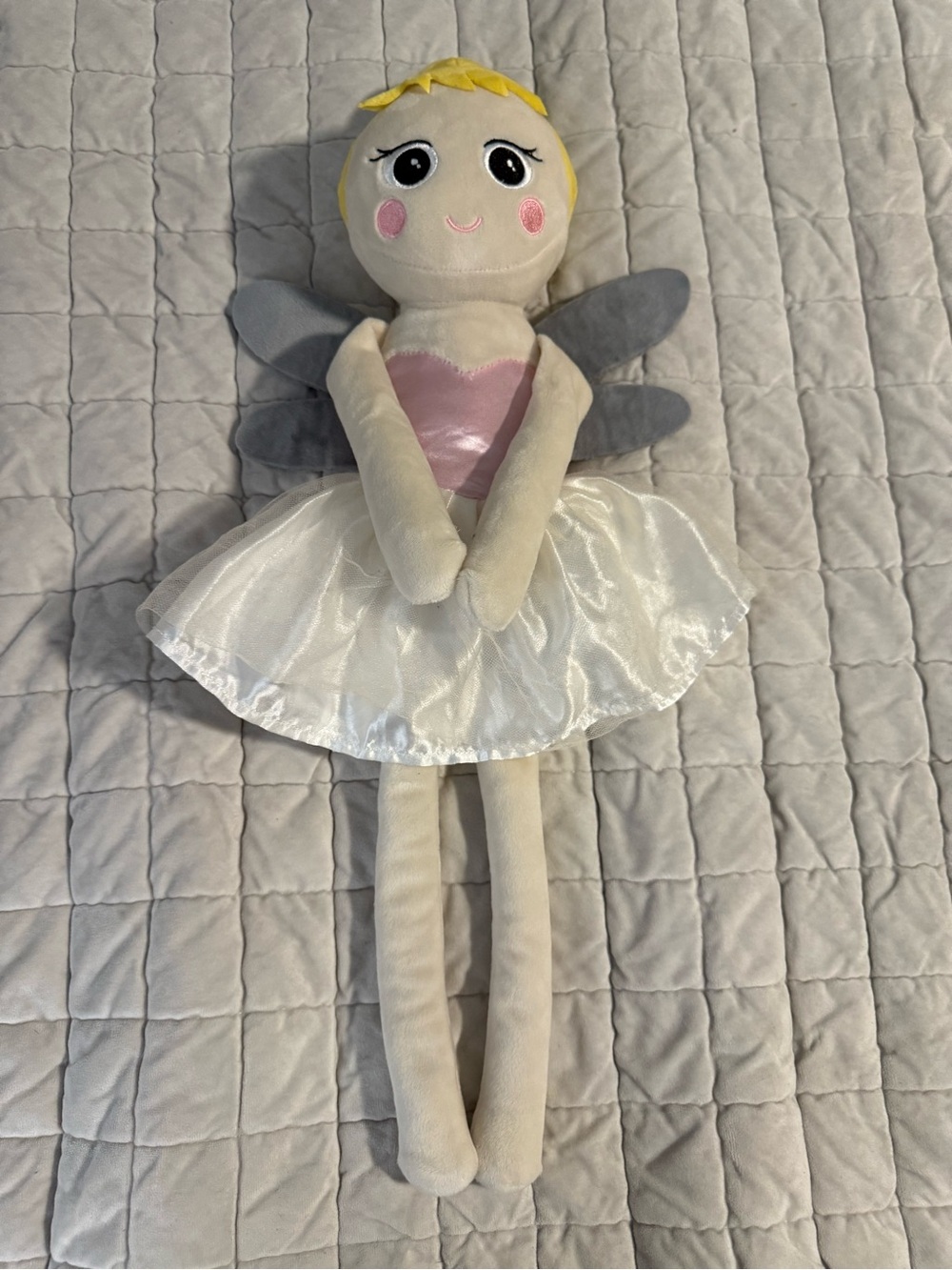 Plush Fairy Doll - Pink & White Dress, Gray Wings